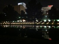 The Oklahoma City Memorial is a place I visit whenever I am near.  I find it moving and solace-giving, especially at night.  The chairs each represent one of the 168 people who lost their life April 19, 1995.  The 19 smaller chairs are for the children murdered that day.
